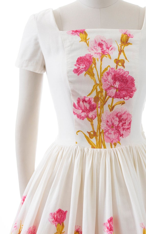 Vintage 1950s Dress | 50s Pink Carnations Floral … - image 5