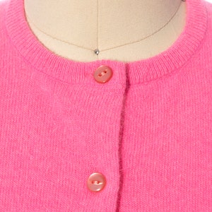 Vintage 1960s Cardigan 60s Hot Neon Pink Knit Wool Angora Mohair Button Up Long Sleeve Sweater Top x-small/small image 7