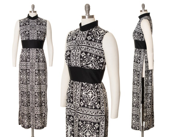 Vintage 1960s 1970s Dress | 60s 70s Mosaic Tile G… - image 1