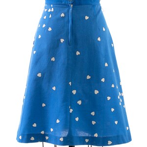 Vintage 1980s Skirt 80s Heart Printed Novelty Print Blue Cotton Pleated Full A-Line Skirt medium image 4