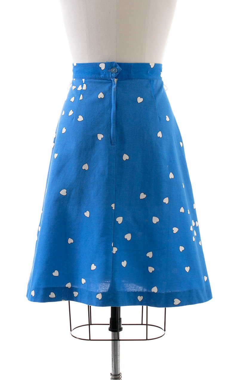 Vintage 1980s Skirt 80s Heart Printed Novelty Print Blue Cotton Pleated Full A-Line Skirt medium image 4