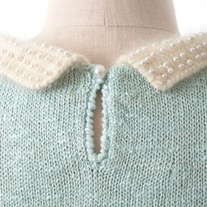 Vintage 1980s Sweater 80s Pearl Beaded Collar Angora Knit Blend Light Blue Fuzzy Cozy Top small/medium image 7