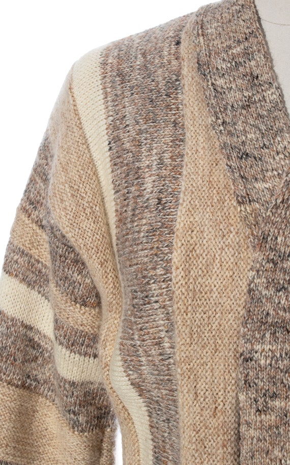 Vintage 1970s Cardigan | 70s Knit Wool Striped Ea… - image 7
