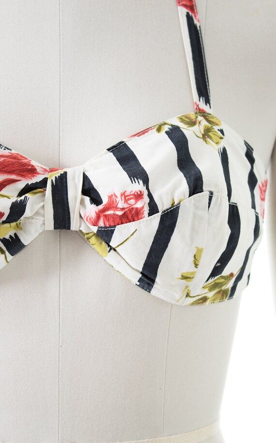 Vintage 1950s Bikini | 50s Rose Floral Striped Pr… - image 5