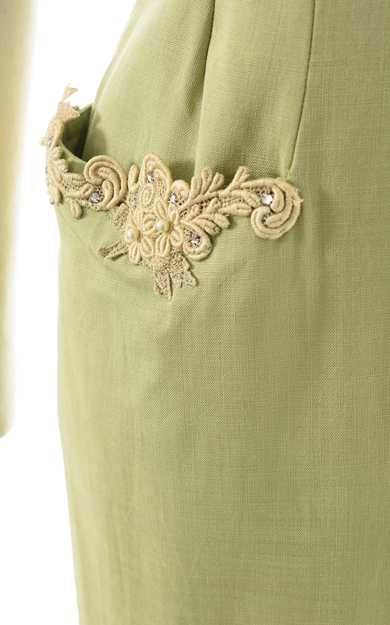 Vintage 1950s Dress | 50s Linen Lace Light Green … - image 8