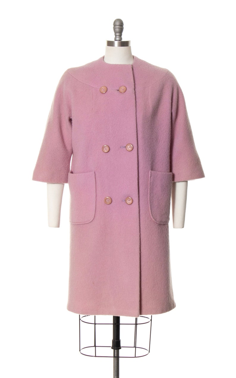 Vintage 1960s Coat | 60s Light Pastel Purple Wool Winter Spring Solid Color Car Coat (small/medium) image 2
