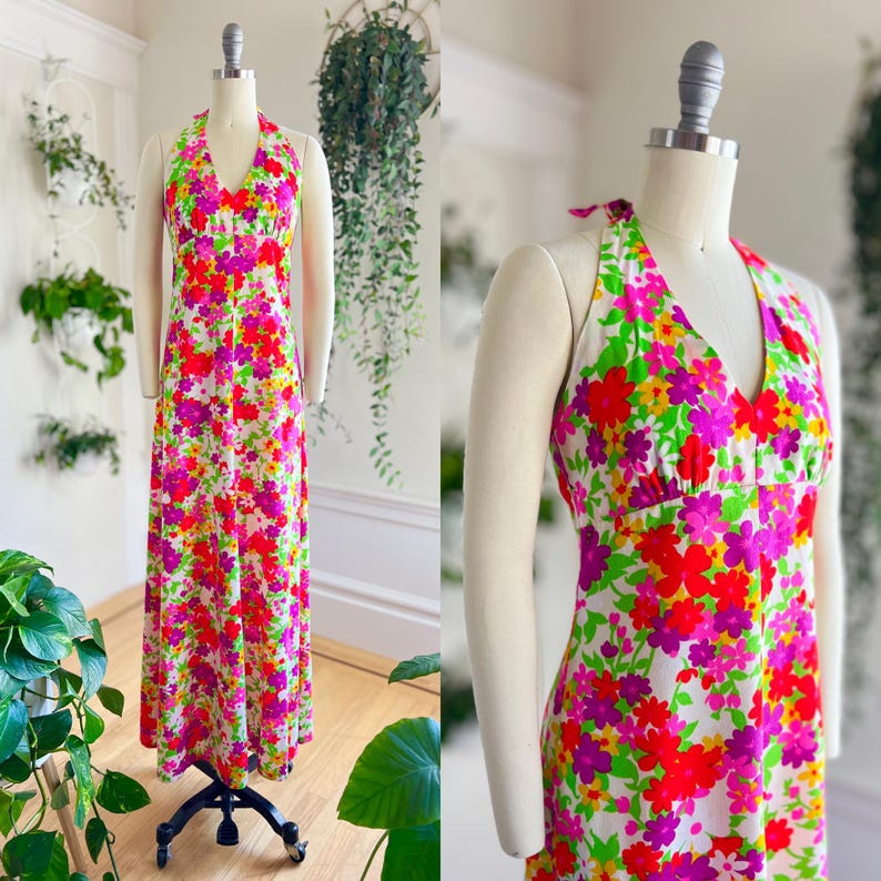 Vintage 1960s 1970s Maxi Dress | 60s 70s Hawaiian Floral Psychedelic ...