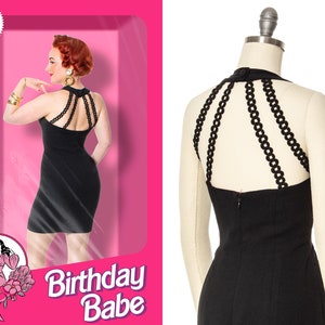 Vintage 1980s Dress 80s NICOLE MILLER Strappy Open Back Little Black Dress Mini Party Cocktail LBD small image 1