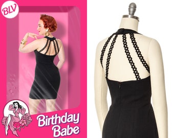 Vintage 1980s Dress | 80s NICOLE MILLER Strappy Open Back Little Black Dress Mini Party Cocktail LBD (small)