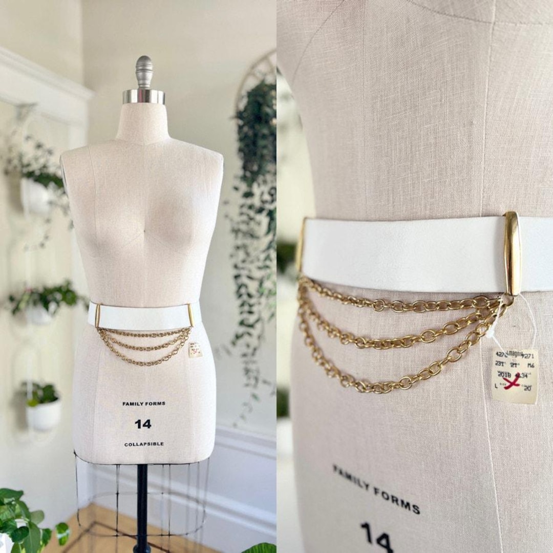 Vintage 1980s Belt | 80s DEADSTOCK White Leather Gold Multi  display picture 2