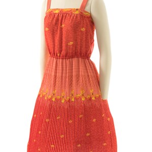 75 DRESS SALE /// Vintage 1980s Sundress 80s Poppy Floral Printed Orange Pleated Skirt Fit and Flare Day Dress xs/small image 3