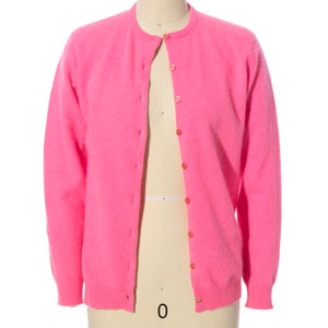 Vintage 1960s Cardigan 60s Hot Neon Pink Knit Wool Angora Mohair Button Up Long Sleeve Sweater Top x-small/small image 5