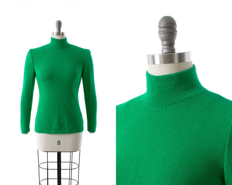Vintage 1980s Sweater 80s ST JOHN by Marie Gray Knit Kelly Green Wool Long Sleeve Turtleneck Jumper Top small image 1
