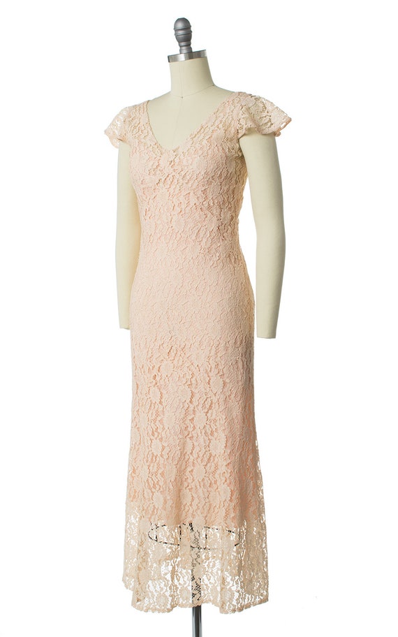 Vintage 1930s Dress | 30s Sheer Peach  Lace Weddi… - image 3