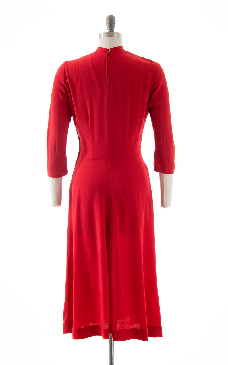 Vintage 1940s Dress 40s Red Rayon Pleated Fit and Flare Full Skirt Holiday Evening Cocktail Formal Dress medium image 5