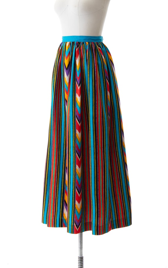 Vintage 1970s Maxi Skirt | 70s Ikat Striped Rayon… - image 3