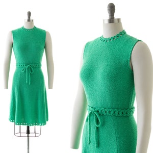 Vintage 1970s Sweater Dress 70s ST JOHN KNITS Knit Wool Jade Kelly Green Belted Sleeveless Day Dress small image 1