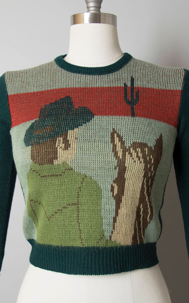 Vintage 1950s Sweater 50s Cowboy Horse Western Novelty Knit Etsy