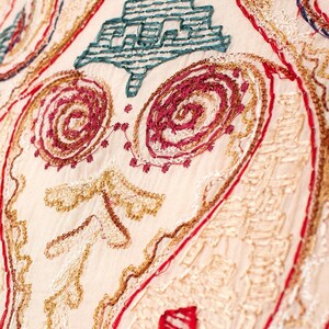 Vestido moderno estilo años 70 / FREE PEOPLE Paisley bordado crema beige algodón transparente manga globo Boho Festival de verano / pequeño/mediano imagen 7