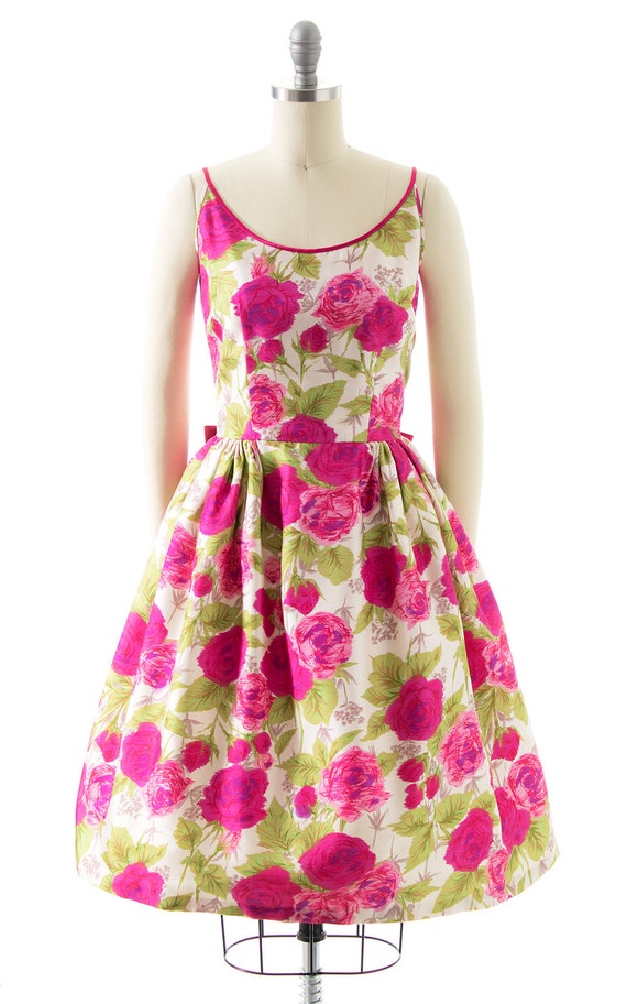 Vintage 1960s Dress | 60s Pink Rose Floral Printe… - image 2