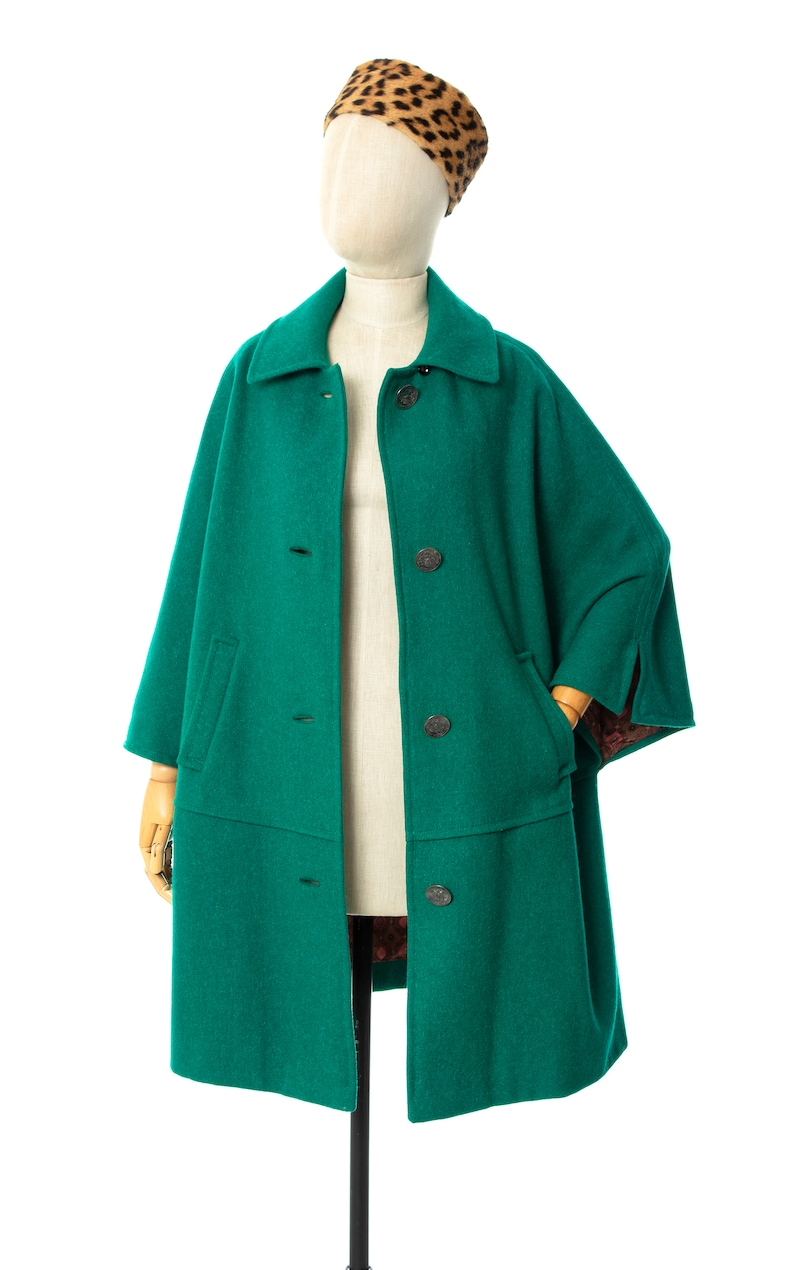Vintage 1970s Cape Coat | 70s Austrian Wool Mohair Green Teal Winter Overcoat (medium/large) image 5