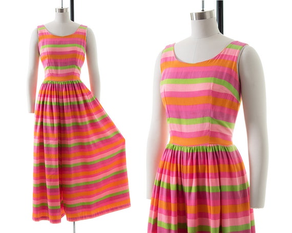 Vintage 1960s Palazzo Jumpsuit | 60s Bright Rainbo