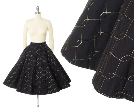 Vintage 1950s Circle Skirt | 50s Metallic Gold Lur