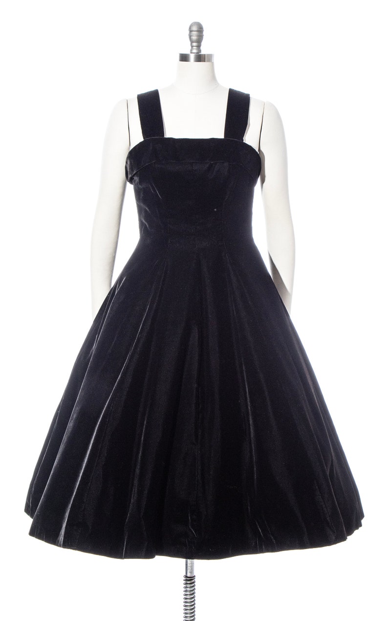 Vintage 1950s Party Dress 50s SUZY PERETTE Black Velvet Fit and Flare Full Skirt Midi Formal Evening Gown small/medium image 2