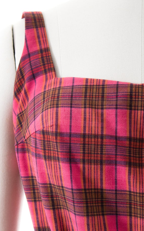 Vintage 1950s Romper | 50s Pink Plaid Cotton Belt… - image 5