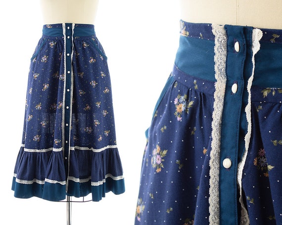 Vintage 1970s Skirt | 70s Gunne Sax Style Floral … - image 1