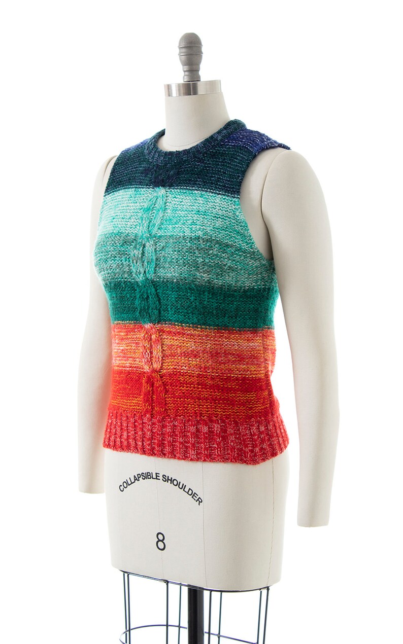 Vintage 1970s Sweater Vest 70s Rainbow Striped Knit Acrylic Sleeveless Fitted Sweater Top small image 3