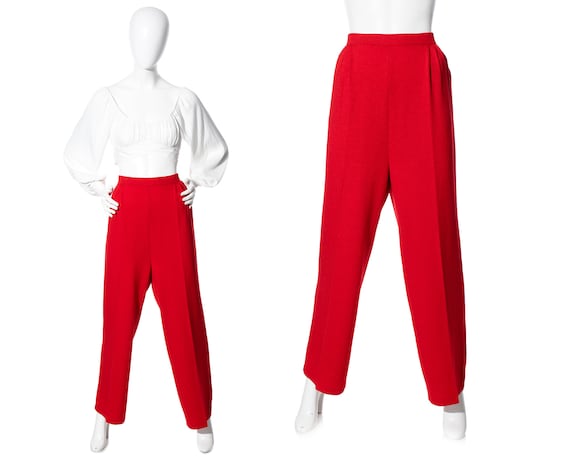 Vintage 1980s Pants | 80s ST JOHN Red Knit Wool High Waisted