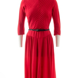 Vintage 1940s Dress 40s Red Rayon Pleated Fit and Flare Full Skirt Holiday Evening Cocktail Formal Dress medium image 2