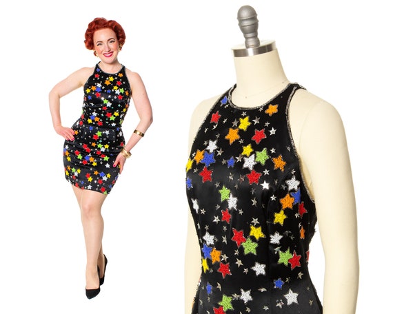 Vintage 1980s Party Dress | 80s Star Celestial Be… - image 1