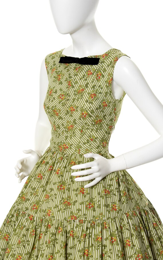 Vintage 1950s Dress | 50s Floral Striped Cotton R… - image 5