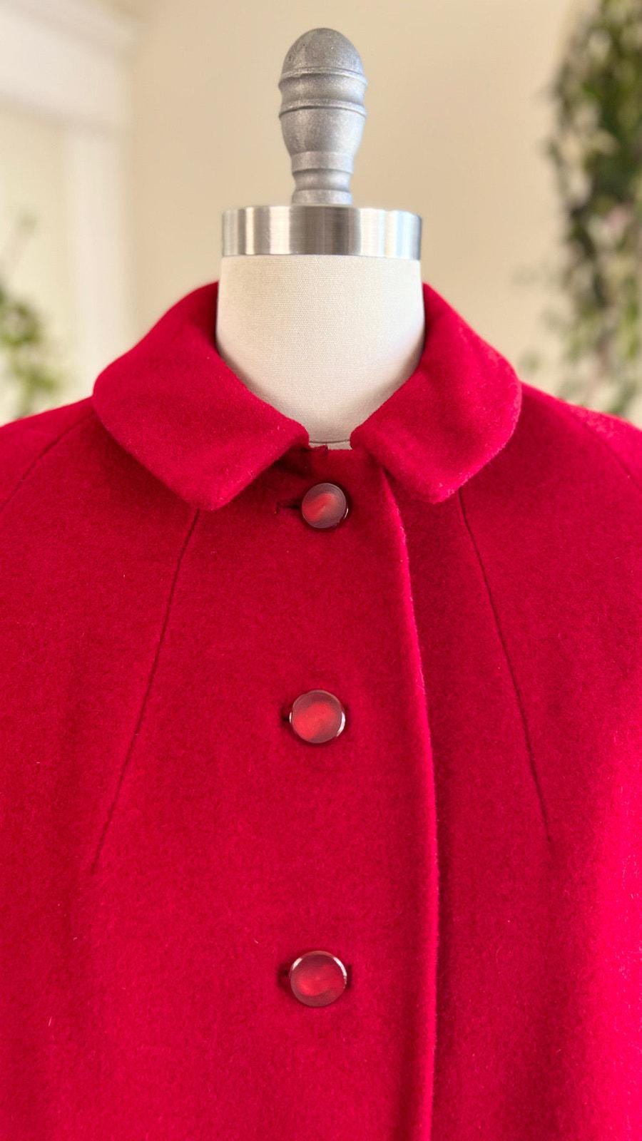 Vintage 1950s Coat | 50s Red Wool Peter Pan Collar Mid Century
