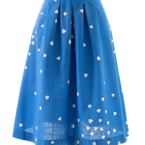 Vintage 1980s Skirt 80s Heart Printed Novelty Print Blue Cotton Pleated Full A-Line Skirt medium image 2