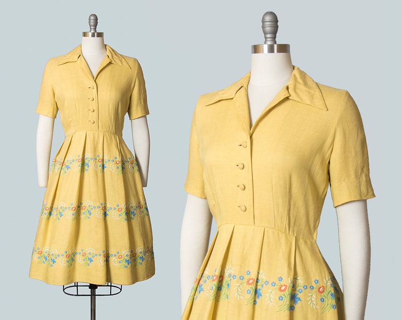 1950s floral embroidery dress