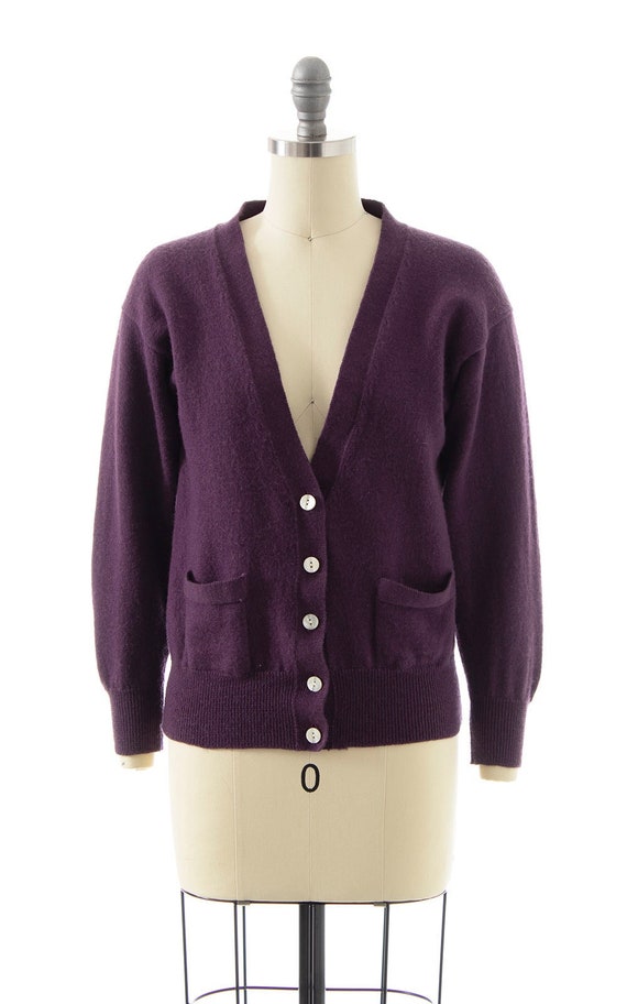 K*n様 BALLANTYNE70s 80s CARDIGAN Vintage 1980s Cardigan | 80s Eggplant Purple Wool Button up