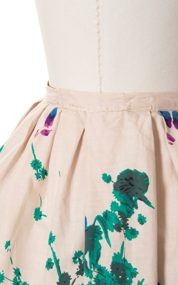 Vintage 1950s Skirt | 50s Floral Border Print Cot… - image 7