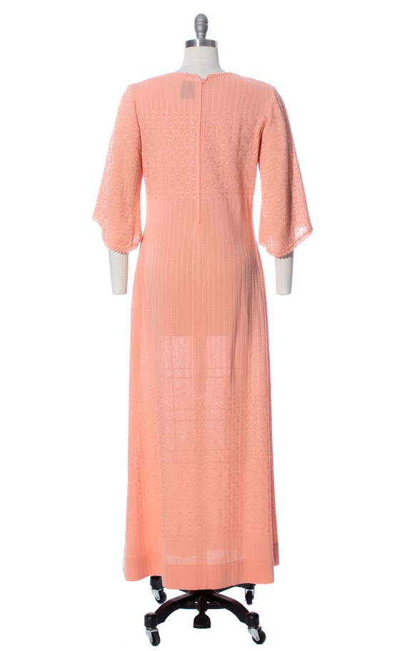 Vintage 1970s Knit Maxi Dress | 70s Peach Pink Kn… - image 4