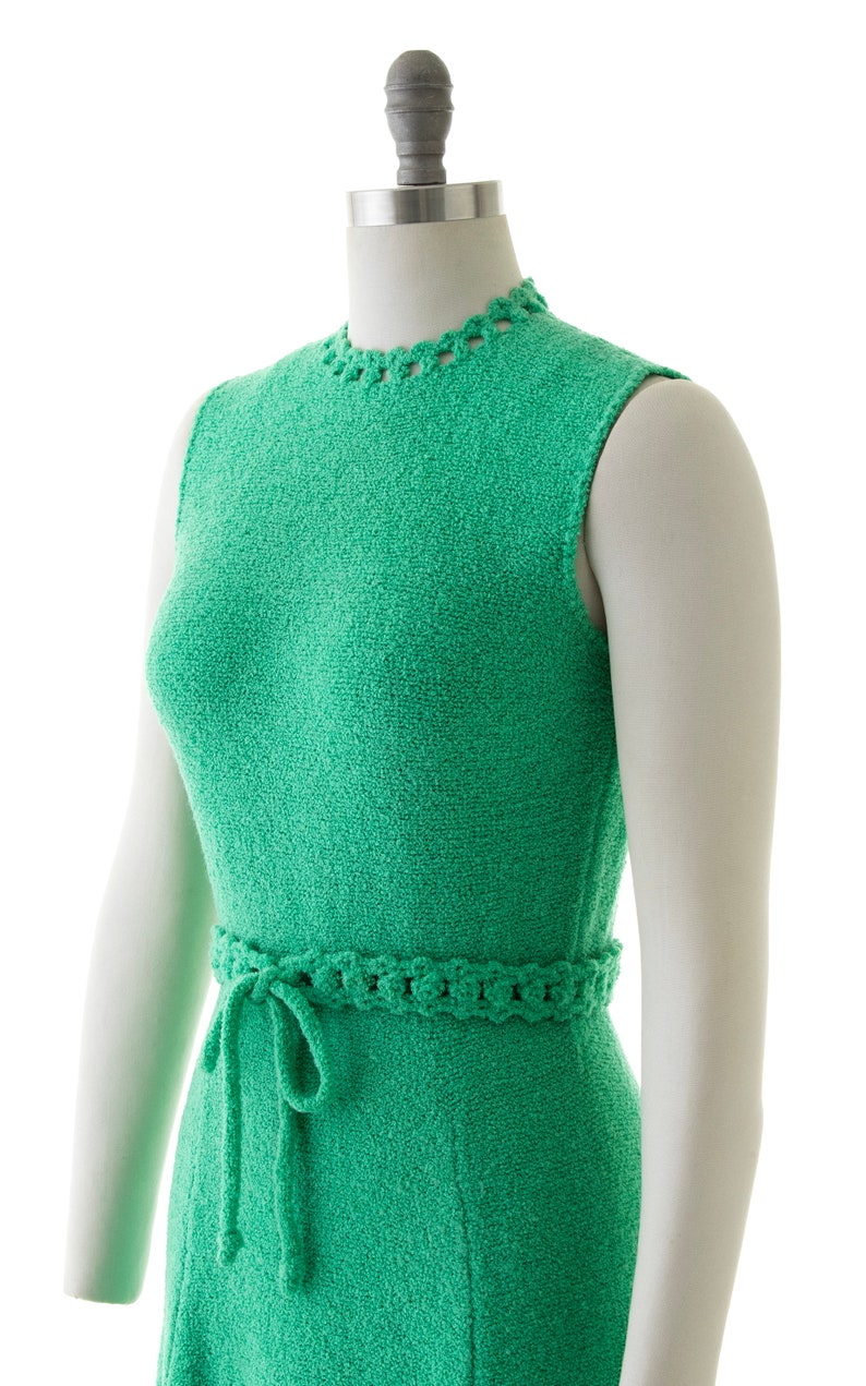 Vintage 1970s Sweater Dress 70s ST JOHN KNITS Knit Wool Jade Kelly Green Belted Sleeveless Day Dress small image 5