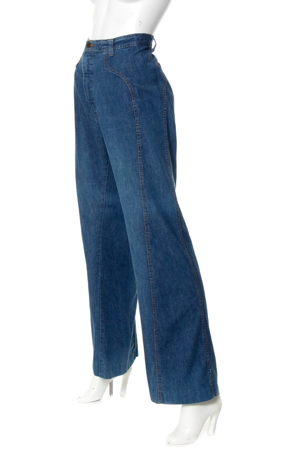 Vintage 1970s Jeans | 70s Medium Blue Wash Cotton… - image 3