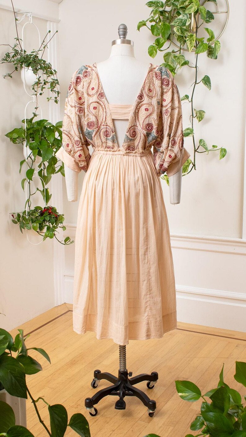 Vestido moderno estilo años 70 / FREE PEOPLE Paisley bordado crema beige algodón transparente manga globo Boho Festival de verano / pequeño/mediano imagen 4