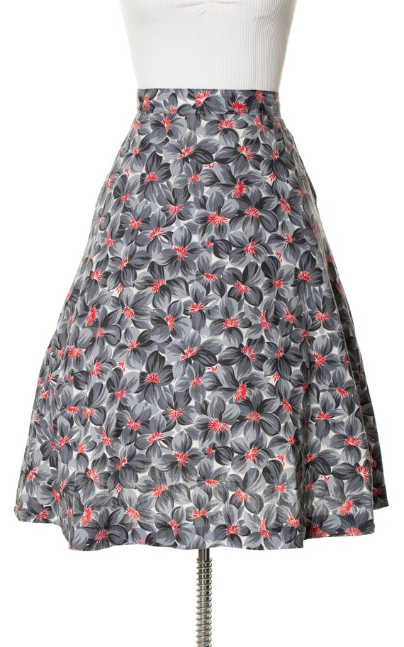 Vintage 1940s Skirt | 40s Floral Print Cotton Gre… - image 3