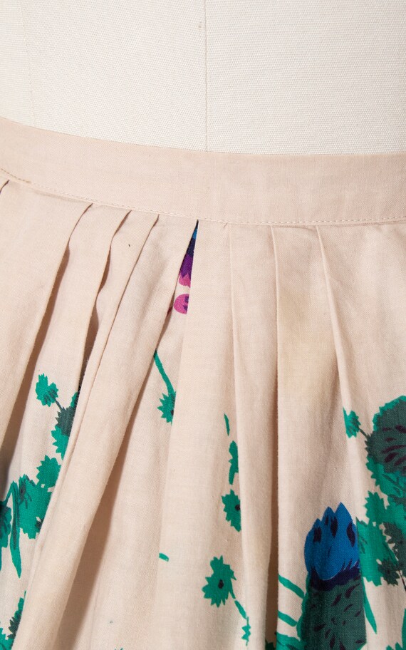 Vintage 1950s Skirt | 50s Floral Border Print Cot… - image 10