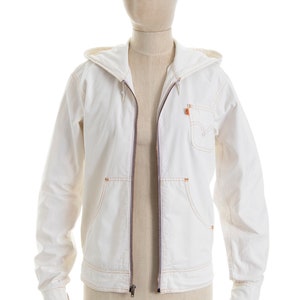 Vintage 1970s Jacket 70s LEVIS Orange Tab White Cotton Denim Hooded Zip Up Boho Minimalist Jacket small/medium image 5