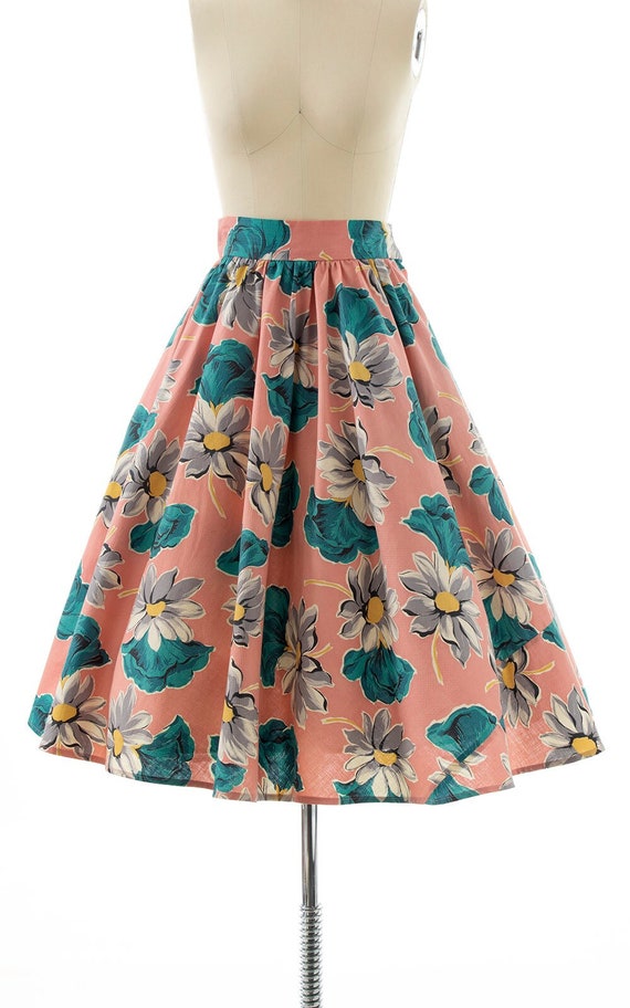 Vintage 1940s Skirt | 40s Floral Printed Cotton P… - image 2