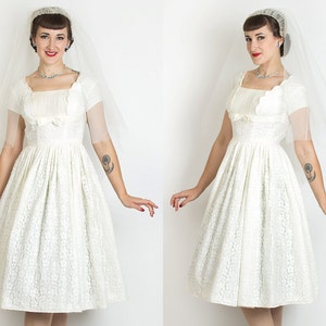 Vintage 1950s Wedding Dress 50s Lace & Tulle Off-white Full - Etsy