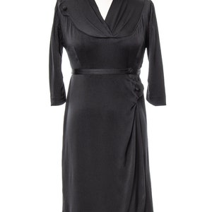 Vintage 1930s Dress 30s Black Silk Faille Draped Hip Sarong Skirt Sheath Cocktail Little Black Dress LBD Wiggle Dress medium/large image 2